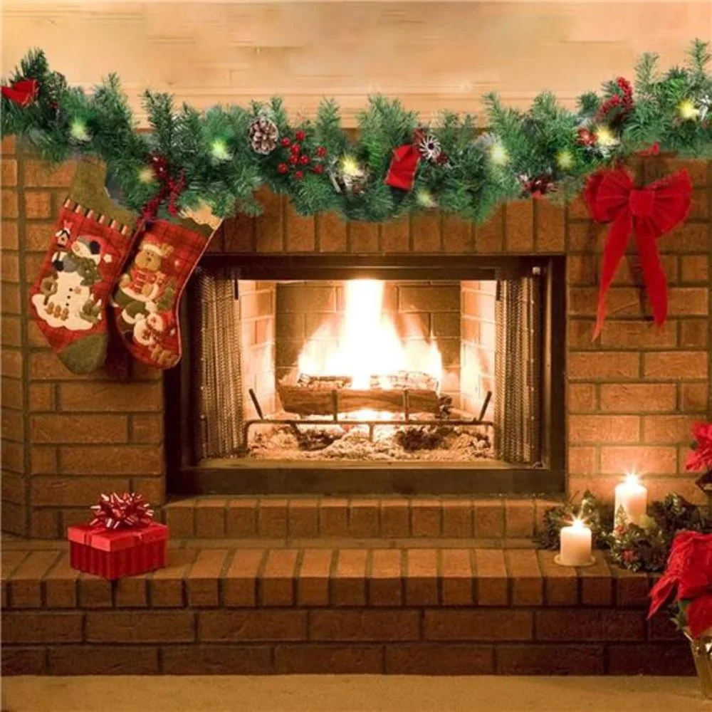 9 FT LED Christmas Garland with Pinecones Red Berries Bows Christmas Balls